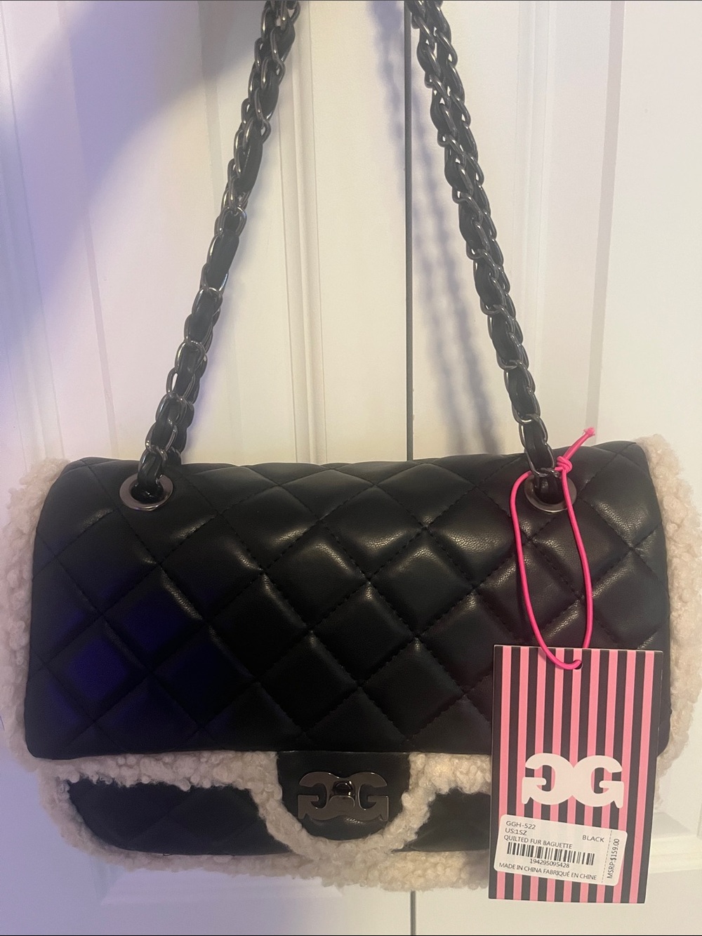 Gilda Paris Black Quilted Shearling-Trim Shoulder Bag NWT Retail $159 - Picture 5 of 9